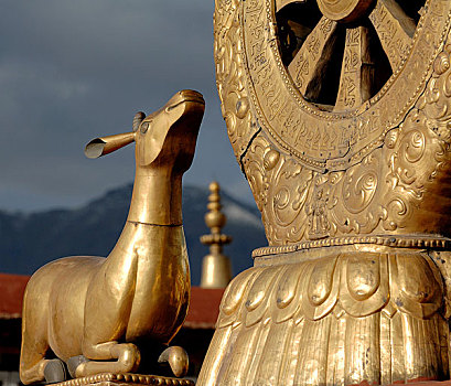 西藏拉萨大昭寺屋顶上的装饰