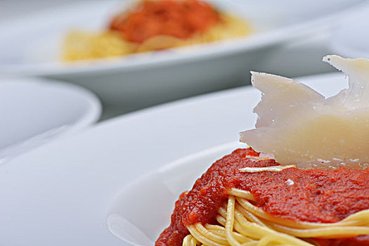 意大利,意大利面,牛肉番茄酱,酱,西红柿,肉,奶酪,朴素,白色,盘子