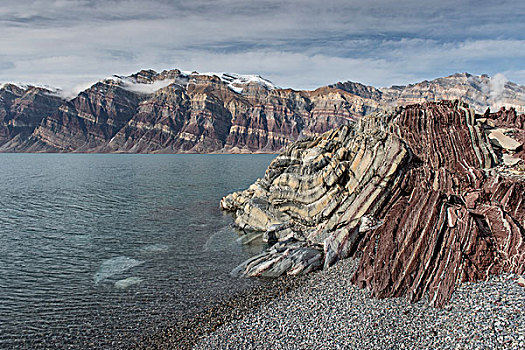 石头,海滩,色彩,地层,海洋,沉淀物,峡湾,东北方,格陵兰,国家公园,北美