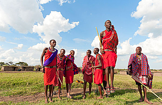肯尼亚,马赛马拉,马萨伊勇士,传统,跳跃,旅游,麦赛-玛拉国家公园,自然保护区