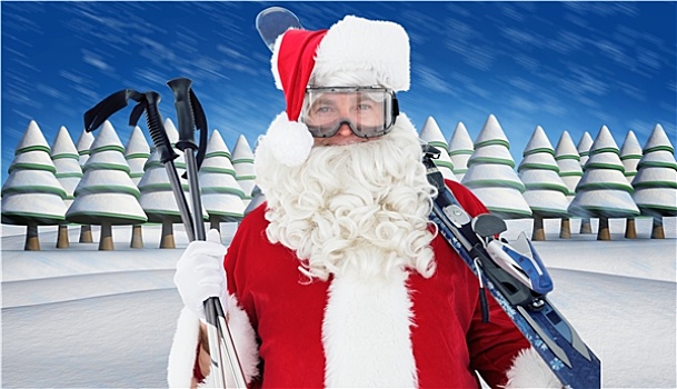 合成效果,图像,高兴,圣诞老人,姿势,滑雪,滑雪杖
