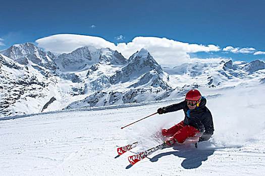 滑雪,山丘,后面,瑞士,欧洲