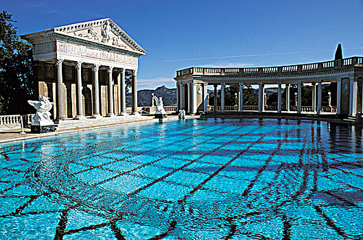 美国,加利福尼亚,赫斯特城堡,游泳池,希腊,建筑