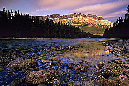 城堡山,反射,弓河,班芙国家公园,艾伯塔省,加拿大