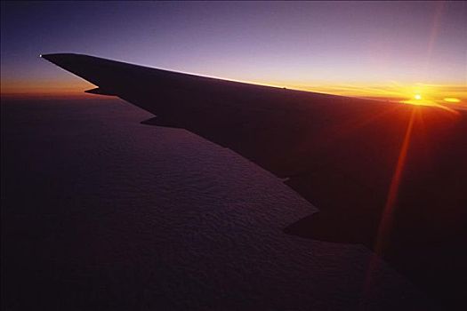 黎明,飞机,上方,大西洋