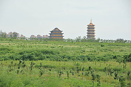 秦皇岛,秦皇半岛,大楼,城市,建筑,风貌,海港区,住宅,绿地,森林,草坪,田野,道路,寺庙,塔