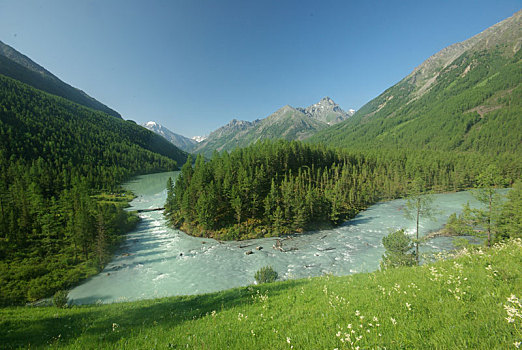 山,河,水流,峡谷,石头,岩石,陆地,靠近,漂亮,山景