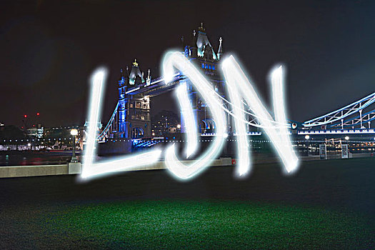 发光,伦敦,象征,正面,塔桥,夜晚