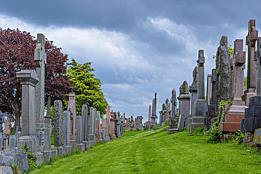 墓地,墓碑,排,雷雨天气,老城,斯特灵,苏格兰,英国