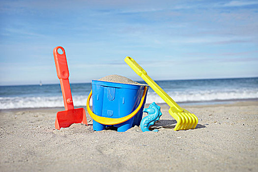 玩具,桶,铲,耙子,沙子,海滩,比利牛斯-大西洋省,法国