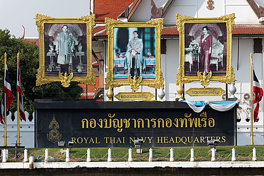 大,海报,泰国,王室,国王,皇后,皇冠,王子,母亲,正面,总部,湄南河,曼谷,亚洲