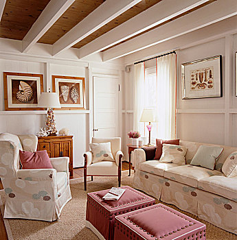 白色,起居室,扶手椅,沙发,菊花,布,无背长软椅,棉布