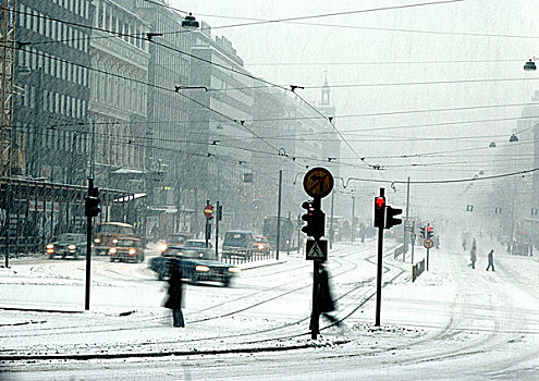 芬兰,城市街道,雪中