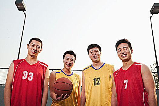 两个,相对,篮球,团队,站立,微笑,头像