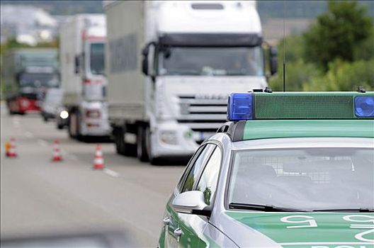 警车,正面,卡车,塞车,交通事故,高速公路,巴登符腾堡,德国,欧洲