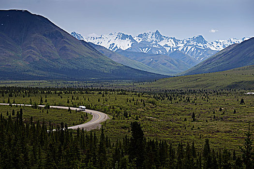 道路,德纳里峰国家公园,阿拉斯加,美国