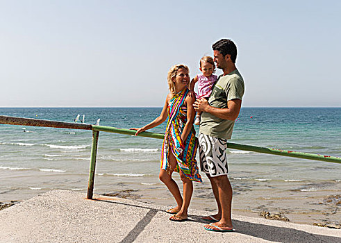 母亲,父亲,孩子,女儿,海岸,安达卢西亚,西班牙