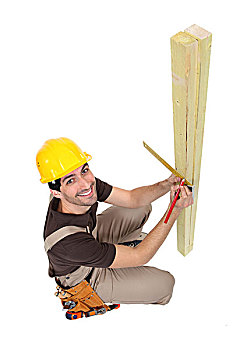 男人,测量,木头