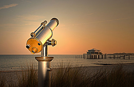 望远镜,日出,波罗的海,石荷州,德国,欧洲