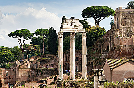 庙宇,双子座,科林斯式,柱子,正面,圣马利亚,寺庙,古罗马广场,罗马,拉齐奥,意大利,欧洲