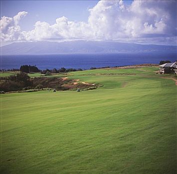夏威夷,毛伊岛,卡帕鲁亚湾,高尔夫球场,场地,高尔夫球道,海洋