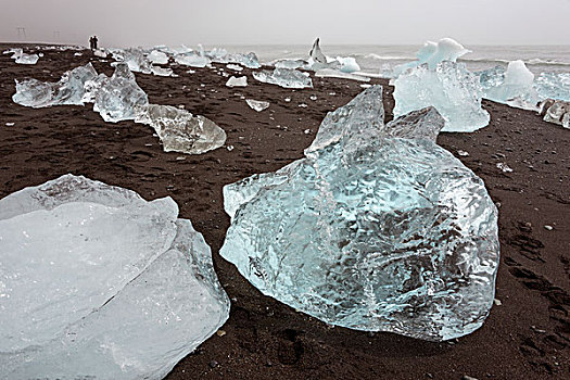 大块,冰,海滩,靠近,杰古沙龙湖,结冰,湖,冰岛,欧洲