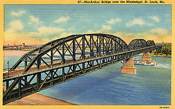 桥,上方,密西西比,圣路易斯,密苏里,美国,20世纪40年代,艺术家,未知
