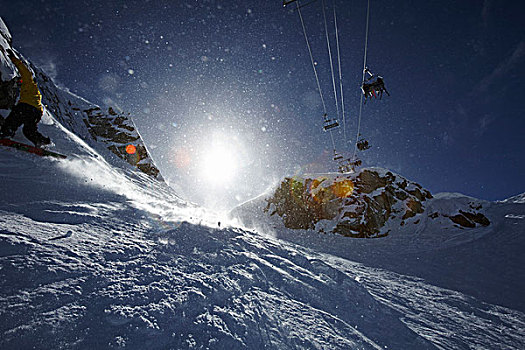 滑雪缆车,鲜明,太阳,惠斯勒山,不列颠哥伦比亚省,加拿大