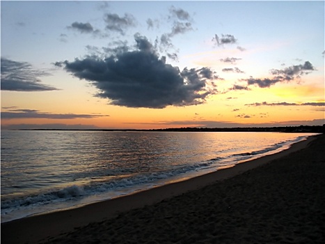新英格兰,海滩,日落