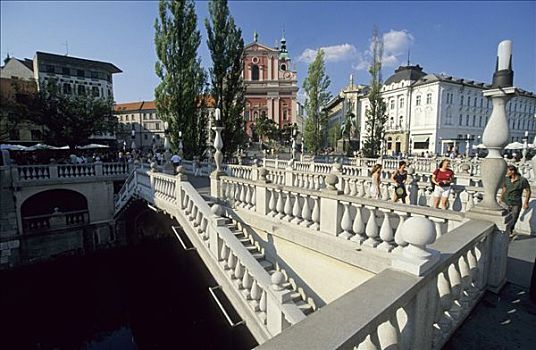 石桥,上方,卢布尔雅那河,河,历史,中心,卢布尔雅那,斯洛文尼亚