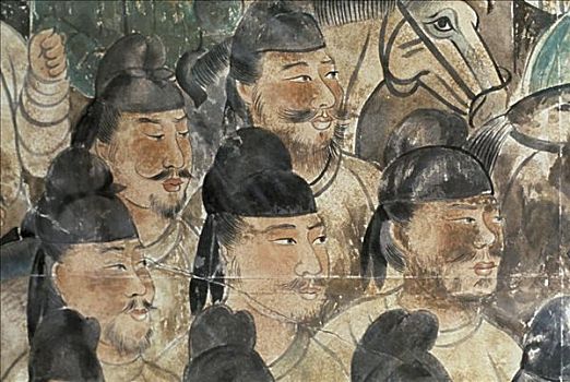 亚洲人,勇士,唐代,时期,墓地,中国艺术,壁画