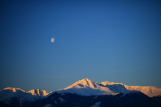 山,月亮,靠近,因斯布鲁克,提洛尔,奥地利,欧洲