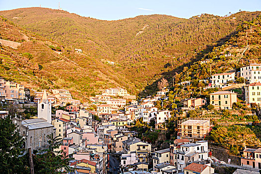 风景,上方,城镇,彩色,房子,里奥马焦雷,五渔村,利古里亚,意大利,欧洲