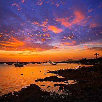 福门特拉岛,日落,船,伊比萨岛,背景