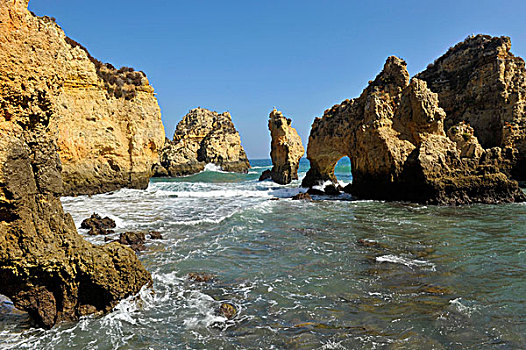 岩石,满,洞穴,海岸线,半岛,靠近,拉各斯,阿尔加维海岸,葡萄牙,南,欧洲