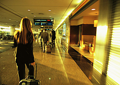 职业女性,拉拽,手提箱,机场