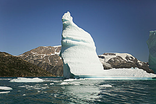 格陵兰,峡湾,漂浮,雕刻,冰山,景色,雪山