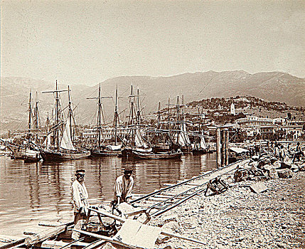 建筑,码头,雅尔塔,克里米亚,迟,19世纪
