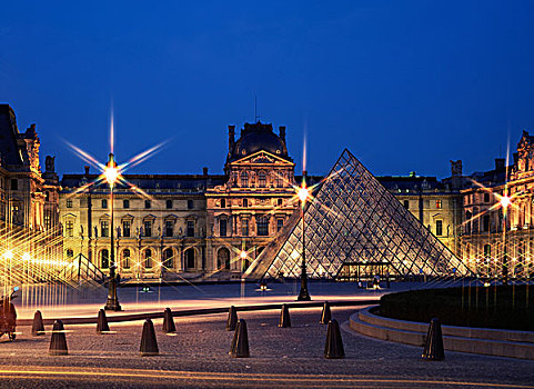 卢浮宫,夜景,巴黎,法国,欧洲