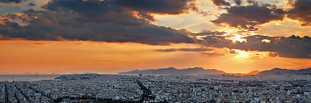 雅典,天际线,全景,山,卫城,希腊