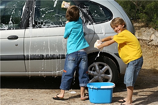 儿童,洗,汽车,琐务