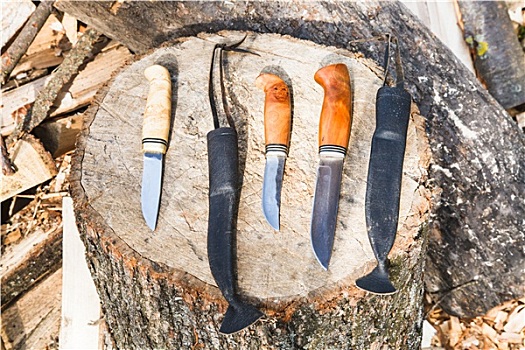 猎捕,刀,木质,树桩