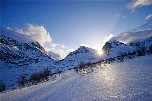 日落,冬天,风景,拉普兰,瑞典