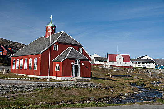 格陵兰,南,城镇,居民,老,教堂,户外