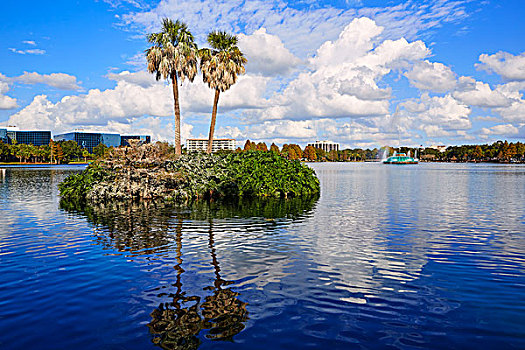 奥兰多,天际线,湖,佛罗里达,美国,棕榈树