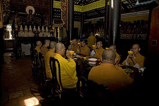 僧侣,坐,餐桌,砂质黏土,塔,胡志明市,越南