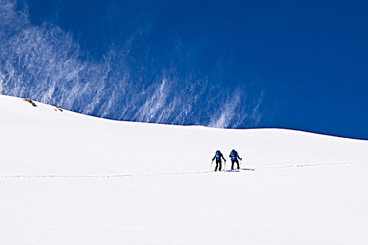 两个,边远地区,滑雪者,风,山,提洛尔,奥地利,欧洲