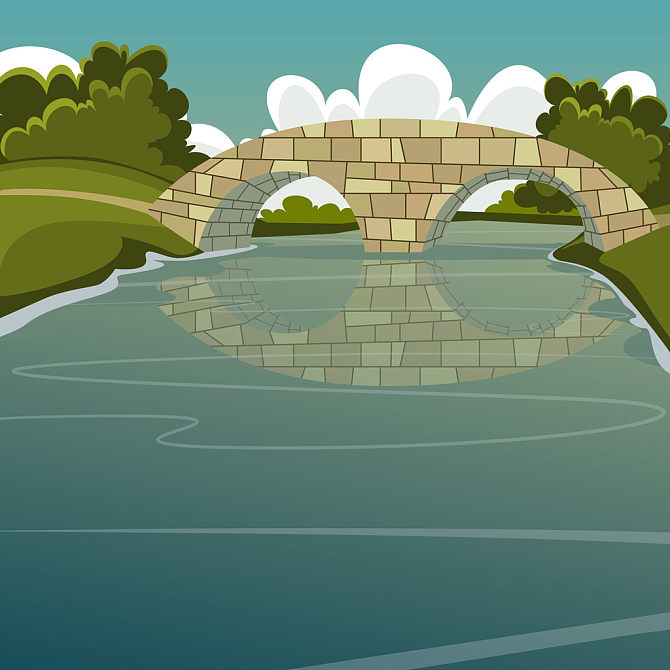 桥,卡通,插画,石桥,上方_高清图片_全景视觉