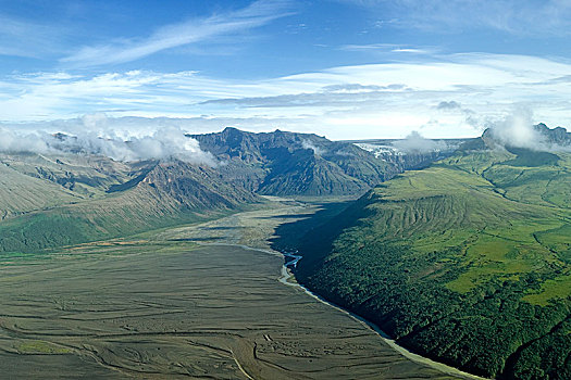 航拍,斯卡夫塔菲尔国家公园,山谷,南方,区域,冰岛,欧洲