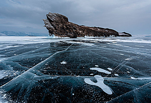 冰,缝隙,岛屿,贝加尔湖,伊尔库茨克,区域,西伯利亚,俄罗斯